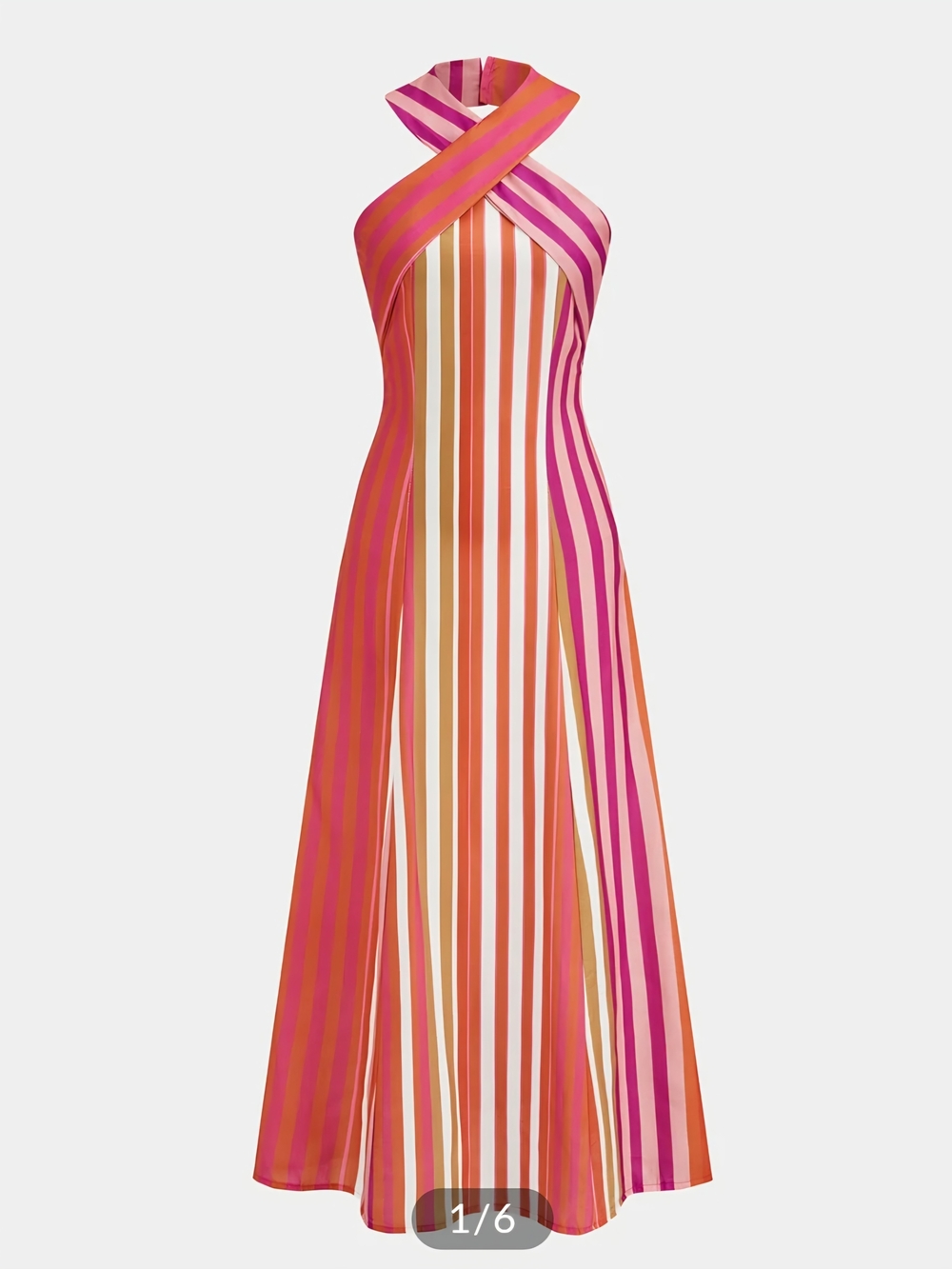 Striped Cross Halter Maxi Dress
